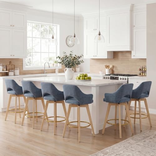Image of Zesthouse Swivel Counter Stools Set of 6, Wooden Counter Height Bar Stools