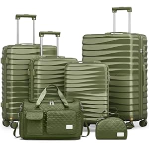 Joyway Luggage Sets 6 Piece with Detachable Spinner Wheels, Lightweight Hard Shell Travel Suitcse Set with TSA Lock (Green, 6 Piece Set)