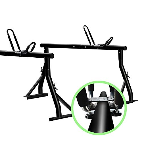 800lbs Capacity Heavy Duty Extendable Universal Pickup Truck Rack Ladder Rack with 2 Sets Kayak J Racks Two-bar Set Matte Black One Pair