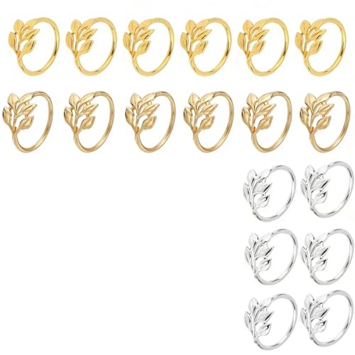 18 Pezzo Fibbie per Tovaglioli, Metallo Anelli Portatovaglioli, Set di Oortatovaglioli a Foglia， Adatto per Matrimoni, Natale, Riunioni di Famiglia, Decorazioni per La Tavola