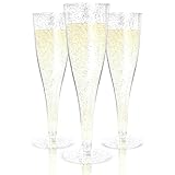 Prestee 24 Champagne Flutes Plastic - Disposable Flute - Silver Glitter Plastic Glasses for Parties - Mimosa Bar, Wedding, Shower Party, New Years Eve Party Supplies 2025 (Silver)