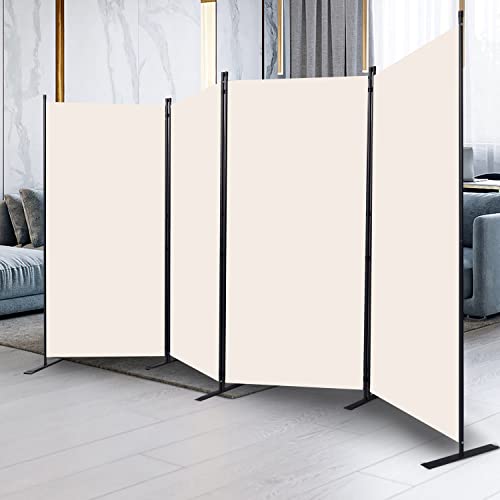 CHOSENM Room Divider, 4 Panel Folding Privacy Screens with Wider Support Feet, 6 Ft Portable Room Partition for Room Separator, 136" W X 71" H, Beige