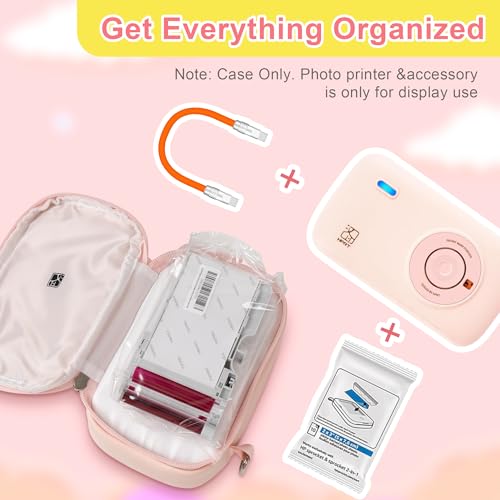 Image of HPRT Photo Printer Case Compatible with HPRT CP2100 Portable Photo Printer, Lightweight & Large Capacity for Consumable and Cable, Pink