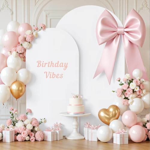 Image of White Arch Backdrop Cover for Wedding, Set of 2 Stretchy Spandex Fitted Arch Stand Cover for Baby Shower, Birthday Party Decor, Chiara Backdrop Cover with Double-Sided Design(7.2FT 6FT, White)