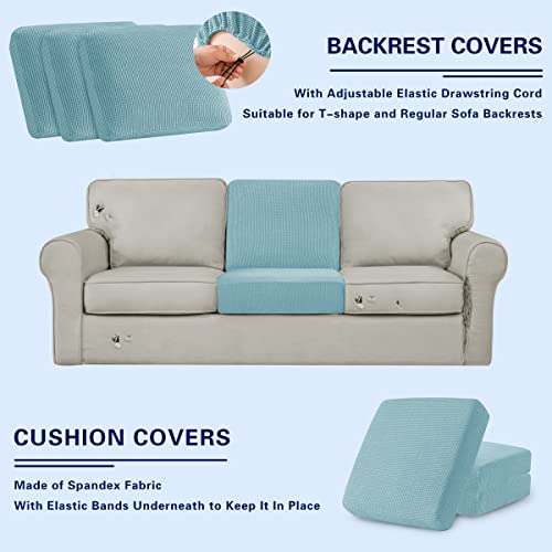 Subrtex 7 Pieces Stretch Sofa Slipcover,Couch Cover For 3 Cushion Washable Sofa Cover With Individual Backrest Cushion Covers For Living Room(Large,Steel Blue) #TOP2