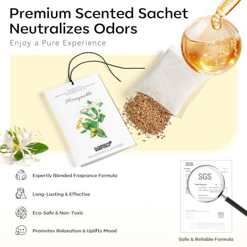 Image of MYARO 12 Packs Honeysuckle Scented Sachets for Drawer and Closet, Long Lasting Air Freshener Fresh Scents Potpourri Bags Home Fragrance for Room Car Small Space