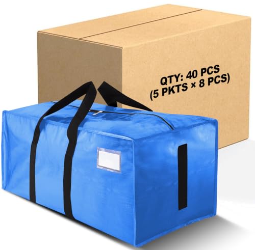 Image of HOMESURE Supports 200lbs Heavy Duty Moving Bags - Strong Zipper & Wrap-Around Handles - Water-Resistant Storage Totes, Durable Alternative to Moving Boxes - 40 Pack - Sky Blue