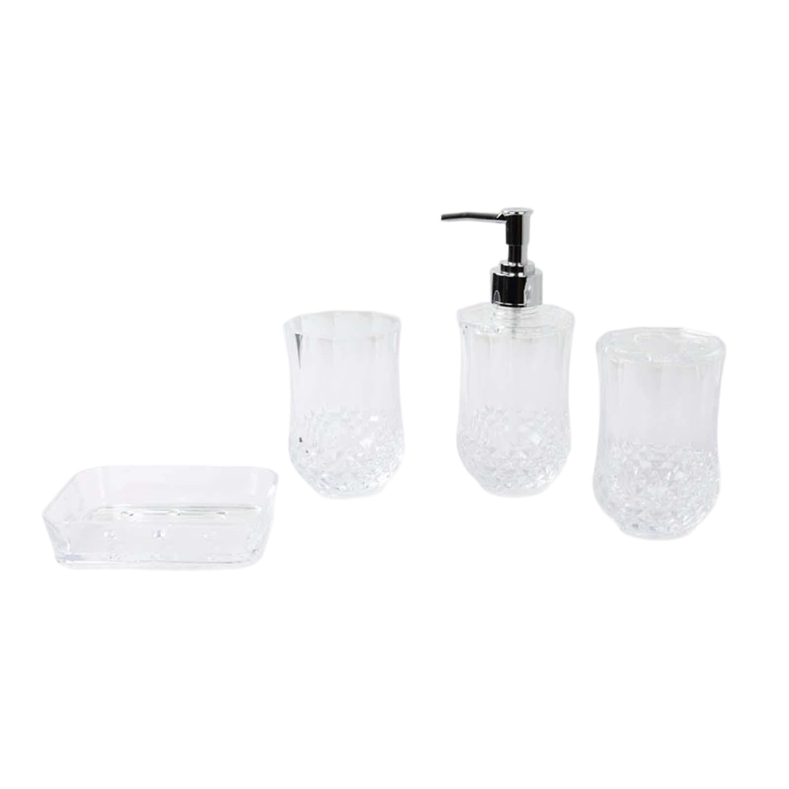 Uqezagpa Clear Bathroom Organizers Set 4Pcs Toothbrush Holder Soap Tray Control Easy Maintenance Bathroom Countertop Storage Acrylic Soap & Cream Dispenser