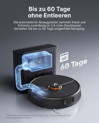 VONKO S6 Turbo Saugroboter mit Wischfunktion und Absaugstation, 20000Pa Saugkraft,LiDAR 2.0 Laser Navigation… – Ansicht 3