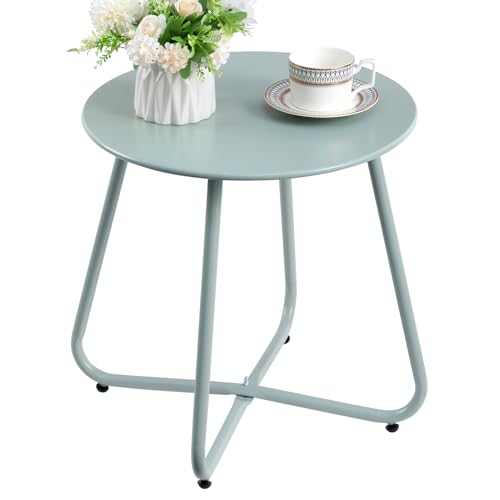 HollyHOME Petite Table Exterieur Tables Jardin & Balcon Ronde Table Basse Tables d'appoint de Patio Metal, Vert Clair