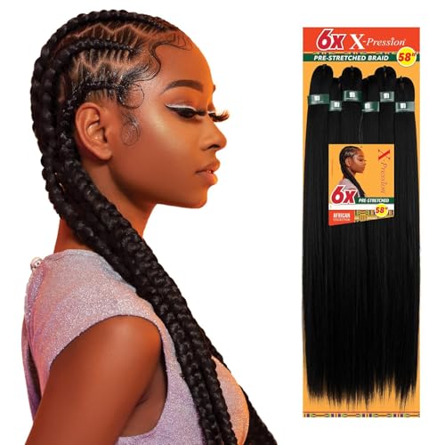 Sensationnel X-pression prestretched braiding hair - 6x braid 58 inch all kanekalon flame retardant synthetic braid for box braids and twists (BG BURGUNDY)