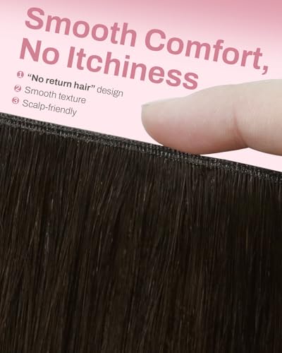 Image of Moresoo Human Hair Clip in Extensions, Seamless Genius Weft, For Fine Hair | Genius clip in hair extensions real human hair, medium brown, 24inch 150g 7pcs, for creators, full warm camera-ready hair