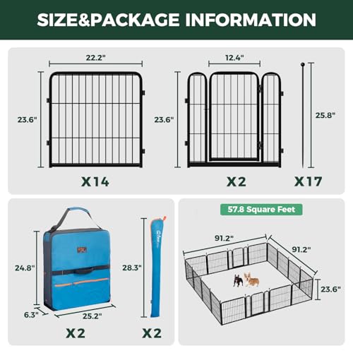 Image of FXW Rollick Unleashed Dog Playpen for Indoor, Yard, RV Camping, 24 inch 16 Panels Dog Pen with Playpen Storage Bag (2 Packs) for Small and Puppy Dogs, Black│Patented