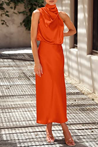 Image of PRETTYGARDEN Women's 2026 Summer Satin Dress Elegant Sleeveless Mock Neck Cocktail Party Maxi Dresses