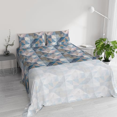 Set Lenzuola Matrimoniali Cotone River, lavorato in Italia - Completo Letto, Lenzuolo Sotto con Angoli, Telo Sopra 240x300cm e 2 Federe con Patella Interna (Matrimoniale, sepik blue)