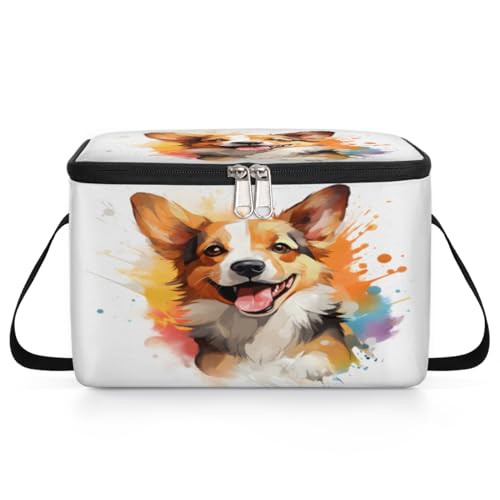 GzLeyigou Funny Dog Lunch Bags for Women Men 9 Cans, Hot & Cold Food Delivery Bag Insulated Grocery Bag Insulated Lunch Box Corgi Cooler Bag for Office Work Picnic Beach