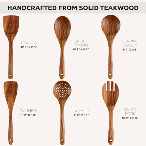 Zulay Kitchen 6 Piece Wooden Spoons for Cooking – Natural Teak Wooden Utensil Set, Easy to Clean, Durable, Smooth with Comfort Grip - Non Toxic Wooden Cooking Utensil Sets by Zulay Kitchen - Image 3