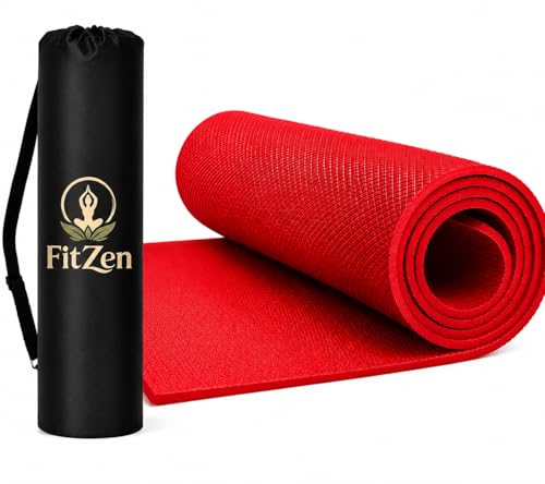 Image of Yoga Mat for Women and Men 4mm with Carry Strap EVA Material Extra Thick Exercise Mat for Workout Yoga Fitness Pilates and Meditation, Anti Tear Anti Slip For Home & Gym Use (Red, 4mm)