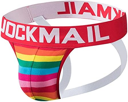 JOCKMAIL Mens Briefs Jock Strap Athletic Supporter Rainbow Cotton Men Sport Underwear Jockstrap for Gym Sport (Large, Red)