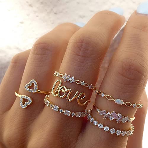 Gold Stackable Rings for Women Teen Girl Gifts Trendy Stuff Simple Star Moon Heart Knuckle Ring Set Boho Cute Stuff Gold Ring Pack Jewelry Birthday Christmas Gifts 2025 Stocking Stuffers2