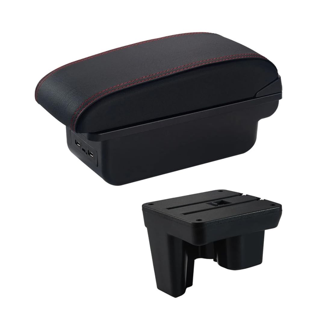 Toiumops Armrest for Toyota Hilux, Car Armrest Box Center Console Store Box(C1 Red Line USB)