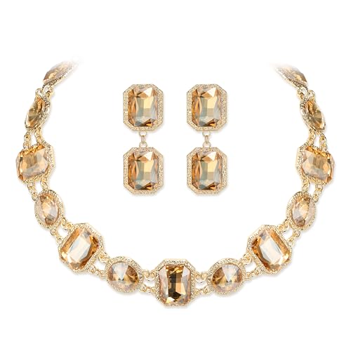 Juego de joyas de cristal con collar y pendientes cuadrados para mujer