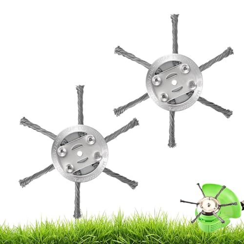 2 piezas Cepillo para Desbrozadora, Repuesto de Cuchilla para Cortacésped, Cepillo de Malas hierbas, Cabezal de Fresado de Alambre de Acero, Cortador de Cepillos para Jardín