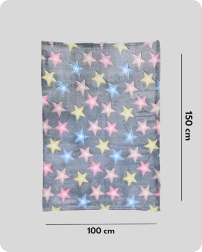 Image of First Kick Kids Blankets Printed Sheet for Boys and Girls (0-5 Years), Length 150 cm x Width 100 cm, Grey Stars Pack of 1 Pc.