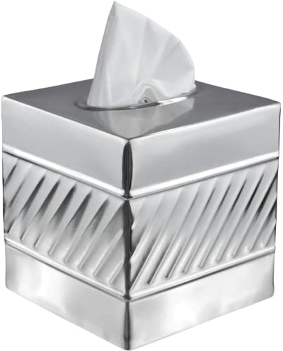 Monarch Abode Tissue Box Cover, Handcrafted, Wave Embossed, Metal, Square Tissue Box Holder, Nickel Chrome Finish #TOP7