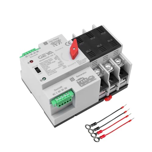 GEYA Mini ATS Automatic Transfer Switch Electrical Selector Switches Dual Power Switch 3Pole 100A 220V 50/60Hz Grid to AC Generator (Black)