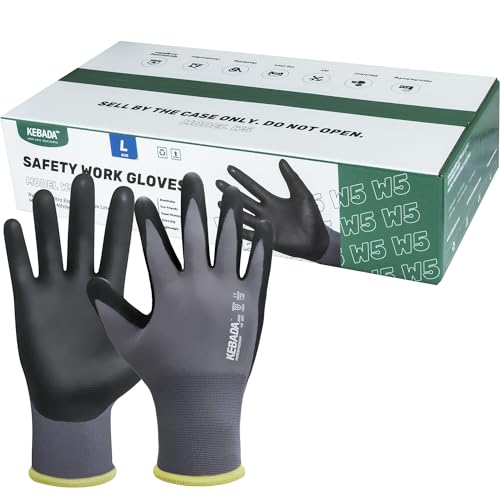 Image of Kebada W5 Foam Nitrile Coated Work Gloves for Men Women, 60 Pairs Bulk Pack | Seamless Nylon Knit, Strong Grip, Safety Gloves for General Purpose, Mechanic Work, Warehouse, Construction & Gardening