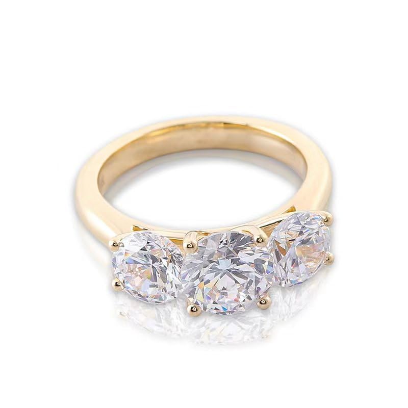 10K 18K 14K Solid Gold 2-4 CT Three Stone Moissanite Engagement Ring for Women D Color VVS1 Clarity Simulated Diamond Ring