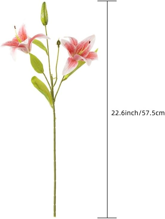 5 Pcs Artificial Lily Flowers 22.6" Faux Silk Lily Flowers Real Touch Fake Lily Floral for Home Party Wedding Table Centerpiece Decor (Pink) - Image 2