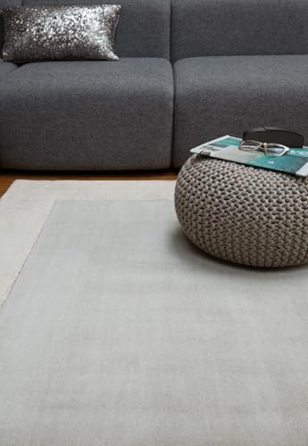 Lord of Rugs Eaton Rug for Living Room Bedroom Soft Wool Plain Hand Woven High Shine Viscose Bordered Rug Silver Grey Medium 120x170 cm (4'x5'6")