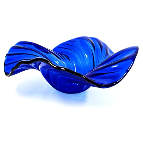 Glass Art Wave Bowl in Electric Blue Modern Home Décor