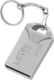 Pendrive 64GB USB 2.0 Metálico - Compacto Portátil Armazenamento Seguro Alta Velocidade Transferência de Dados Plug Play para PC Notebook Rápida Leve Resistente Prateado Chaveiro Pen Drive Sem Tampa