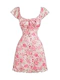 SOLY HUX Women's Vintage Floral Dress Summer Cap Sleeve Mini Dresses Going Out Beach Short Dress Pink Rose X-Small