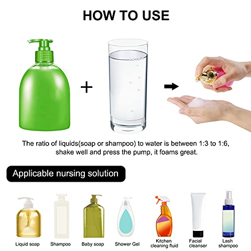 8 Pcs 1oz 30ml Plastic Foamer Pump Bottle Foam Dispenser Bottles Mini Liquid Foaming Bottles for Refillable Travel Hand Soap Foaming,Shampoo,Castile,Cleaning (Gold+Clear)4