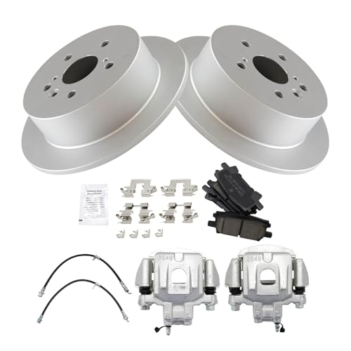 Image of TRQ Rear Brake Pad and Rotor Set Ceramic G Coated Rotors Calipers Compatible with 2004-2007 Toyota Highlander
