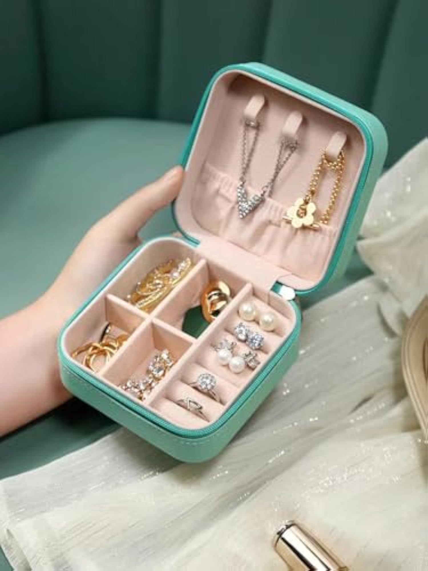 PU Leather Jewellery Organizer Storage Case for Rings, Earrings, Necklace