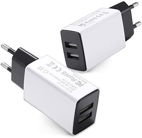 European Travel Plug Adapter, USINFLY 2-Pack 2.1A International Dual Port USB Power Adapter Wall Charger for Europe EU France, Italy, German, Iceland, Spain, Finland, Denmark, Poland, Turkey