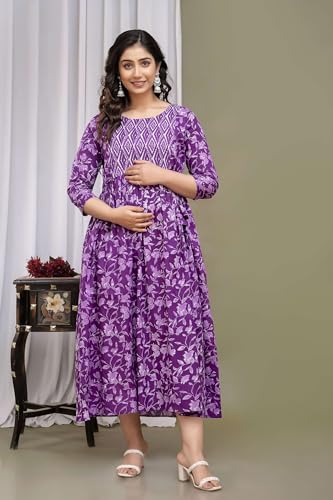 Image of Maternity Feeding Kurtis for Women Cotton - Zip Access Nursing Dress | Comfortable Pregnancy Wear | Stylish Feeding Kurti | Soft Cotton Maternity Dresses for Womens