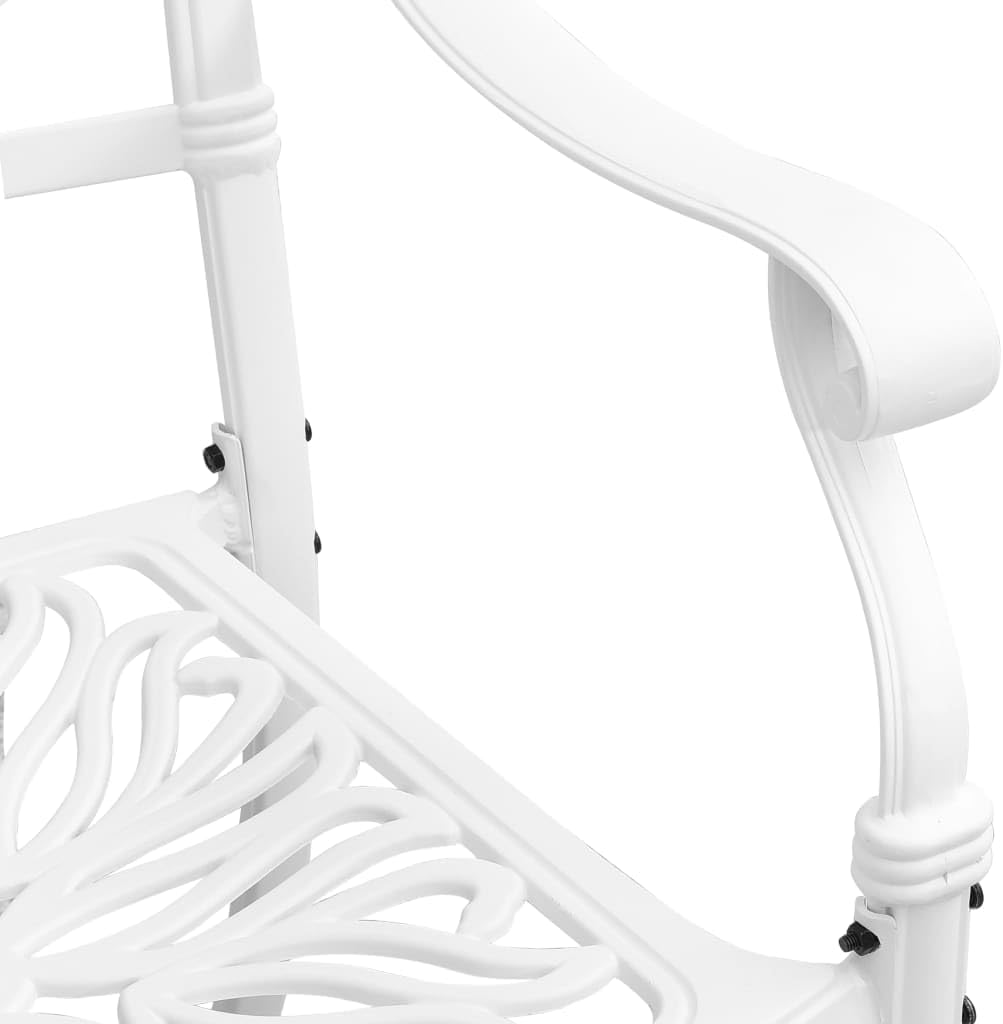vidaXL 3 Piece Bistro Set - White Cast Aluminum Square Table with Umbrella Hole & Ergonomic Chairs for Garden/Patio