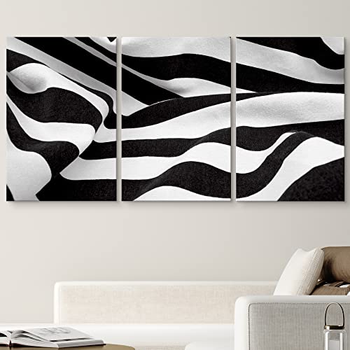 Wall26 - 3 Piece Canvas Wall Art - Black And White Fabric Creates A Swirl Or Zebra Effect - Modern Home Art Stretched And Framed Ready To Hang - 24"X36"X3 Panels #TOP1