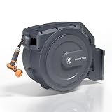 Giraffe Tools Retractable Garden Hose Reel, 5/8' x 62 ft Wall Mounted Hose Reels with 180° Swivel Bracket, Any Length Lock Hose Reel with 9- Function Sprayer Nozzle