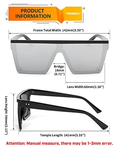 Image of FEISEDY Oversized Square Trendy Sunglasses Womens Mens Futuristic Flat Top Visor Shades UV400 B2470