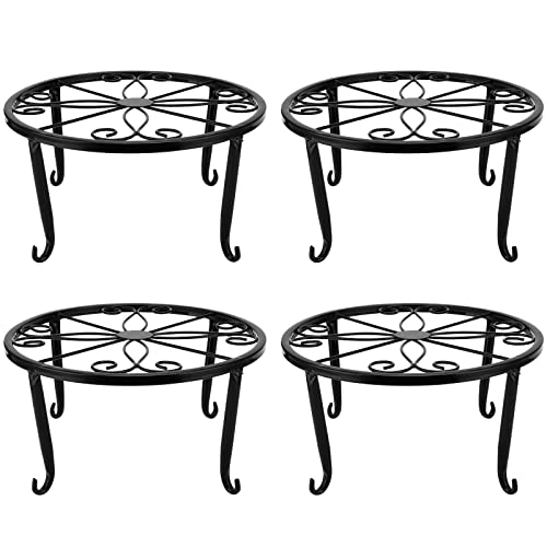 ZOENHOU Paquete de 4 soportes de metal para plantas en maceta de 23 cm, soporte redondo para plantas, soporte para macetas para interiores y exteriores, soporte de metal para hogar, jardín, patio Cover
