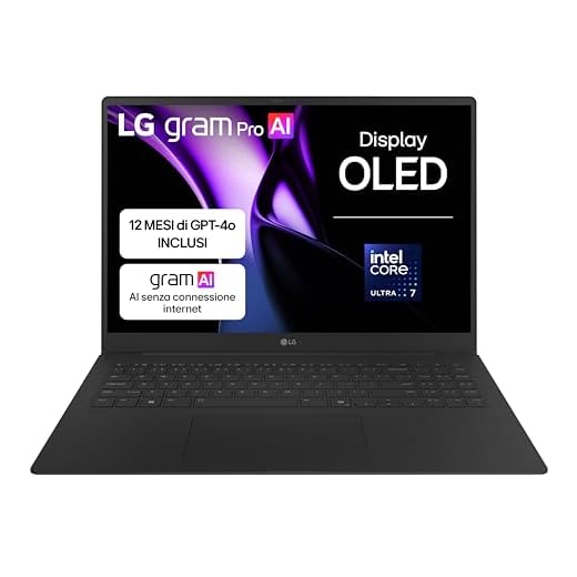 LG gram Pro 16Z90TP, Notebook 16" OLED 2880x1800, Intel Core Ultra 7 (Serie 2) 255H, 16GB RAM, 1TB SSD, Ultraleggero solo 1.2 kg, Batteria 77Wh, Windows 11 Home, Tastiera italiana, Tasto Copilot, Nero