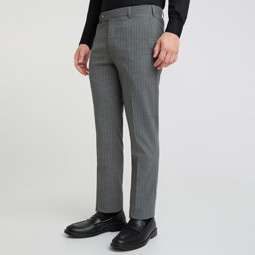 Image of Park Avenue Men Mid Rise Polyester Blend Stripe Pattern Super Slim Fit Flat Front Formal Trouser