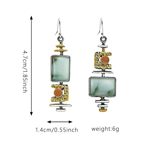 Green Handmade Boho Natural Gemstone Charm Earrings Gold Stone Bead Drop Dangle Earrings for Women4